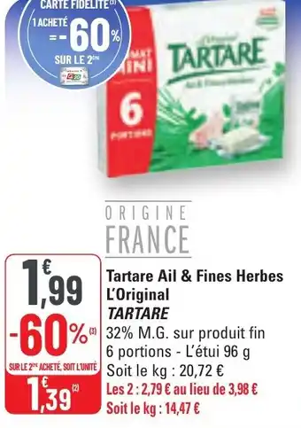 G20 Tartare ail & fines herbes l'original tartare offre