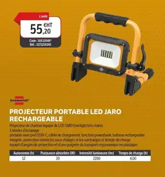DomPro BRENNENSTUHL Projecteur portable led jaro rechargeable offre