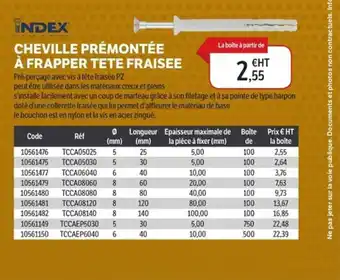 DomPro INDEX Cheville prémontée à frapper tete fraisee offre