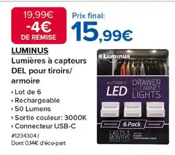 Costco LUMINUS Lumières à capteurs DEL pour tiroirs/ armoire offre