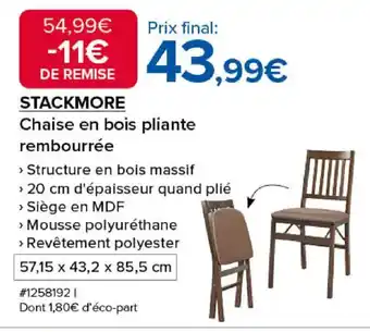 Costco STACKMORE Chaise en bois pliante rembourrée offre