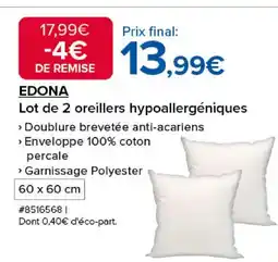 Costco EDONA Lot de 2 oreillers hypoallergéniques offre