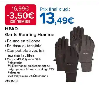 Costco HEAD Gants Running Homme offre