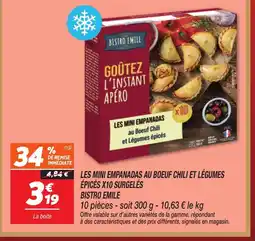 Netto BISTRO EMILE Les mini empanadas au boeuf chili et légumes épicés x10 surgelés offre
