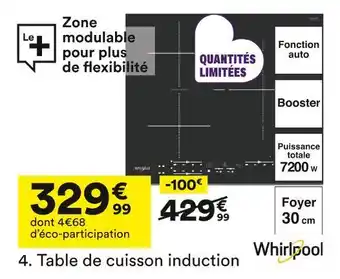 BUT Whirlpool table de cuisson induction offre