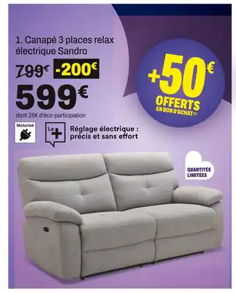 BUT Canapé 3 places relax électrique sandro offre