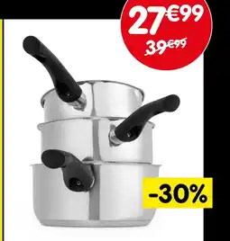 b&m Lot de 3 casseroles inox avec couvercle et bec verseur offre