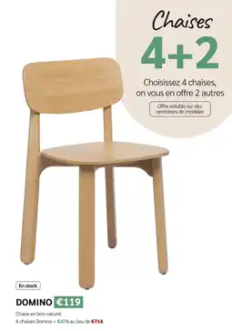 Meubles Crack Domino chaise en bois naturel offre