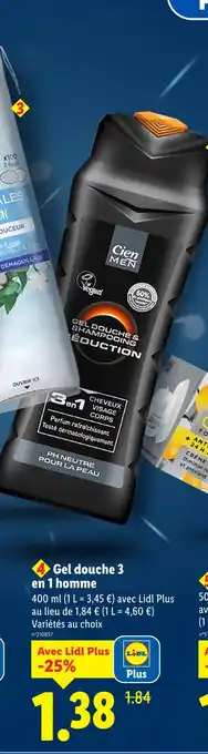 Lidl Cien gel douche 3 en 1 homme offre