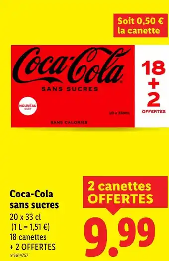 Lidl Coca-cola coca-cola sans sucres offre