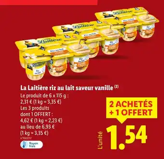 Lidl La laitiere riz au lait saveur vanille offre