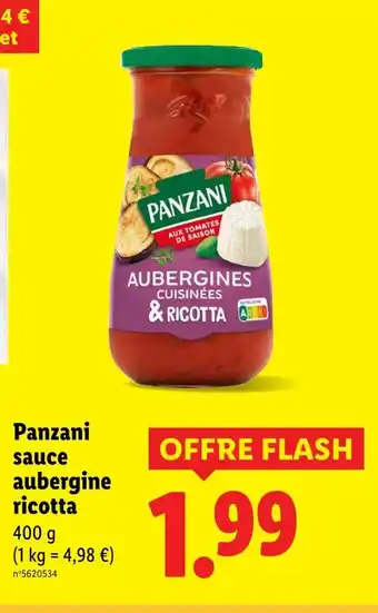 Lidl Panzani sauce aubergine ricotta offre