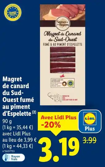 Lidl Saveurs de nos régions magret de canard du sud-ouest fumé au piment d'espelette offre