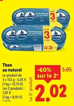 Lidl Petit navire thon entier au naturel offre