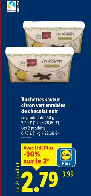Lidl Favorina buchettes saveur citron vert enrobées de chocolat noir offre