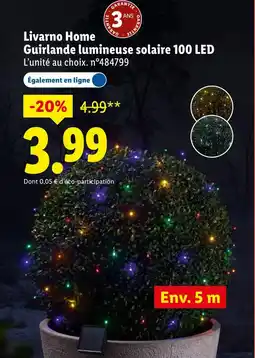 Lidl Livarno home guirlande lumineuse solaire 100 led offre