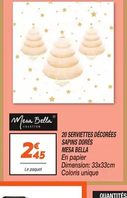 Netto MESA BELLA 20 serviettes décorées sapins dorés offre