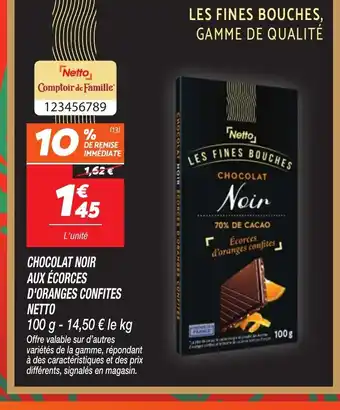 Netto NETTO Chocolat noir aux écorces d'oranges confites offre