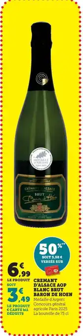 Maximarché Cremant d'alsace aop blanc brut baron de hoen offre