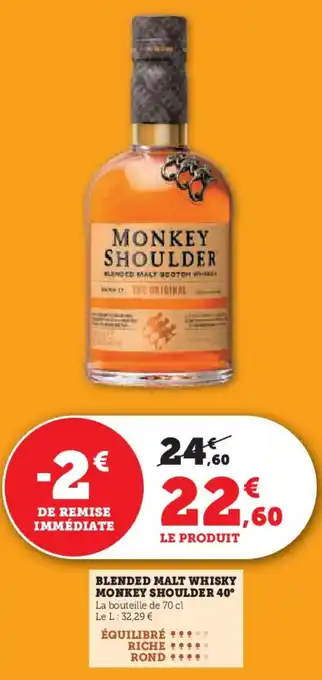 Super U Blended malt whisky monkey shoulder 40° offre