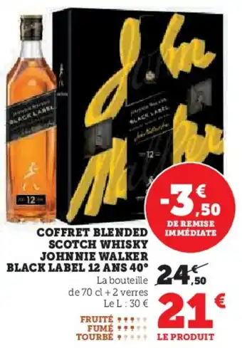 Super U Coffret blended scotch whisky johnnie walker black label 12 ans 40° offre
