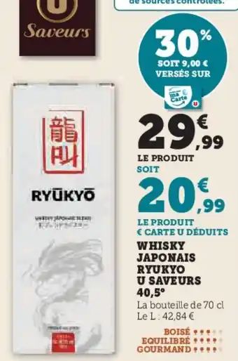 Super U Whisky japonais ryukyo u saveurs 40,5° offre