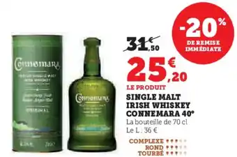 Super U Single malt irish whiskey connemara 40° offre