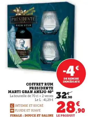 Super U Coffret rum presidente marti gran anejo 40° offre
