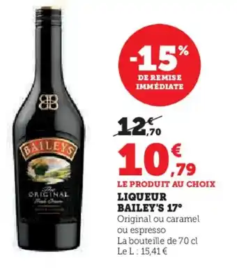 Super U Liqueur bailey's 17° offre