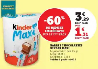 Hyper U Barres chocolatees kinder maxi offre