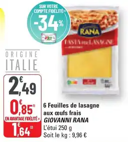 G20 6 feuilles de lasagne aux œufs frais giovanni rana offre