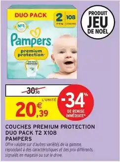 Intermarché Express Pampers - couches premium protection duo pack t2 x108 offre