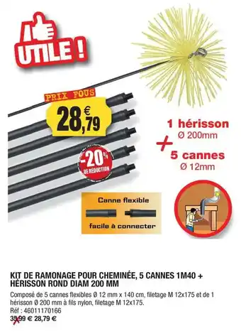 Outiror Facile - kit de ramagnage pour cheminée, 5 cannes 1m40 + hérisson rond diam 200 mm offre