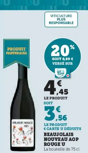 Hyper U Beaujolais nouveau aop rouge u offre