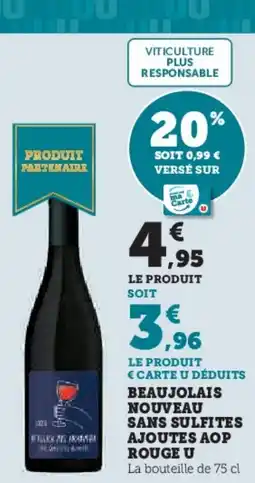 Hyper U Beaujolais nouveau sans sulfites ajoutes aop rouge u offre