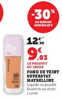 Hyper U Fond de teint superstay maybelline offre