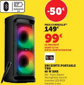 Hyper U Enceinte portable tnb 60 w rms offre