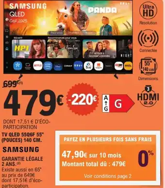 E.Leclerc Tv qled 55q6f 55" pouces samsung garantie légale offre