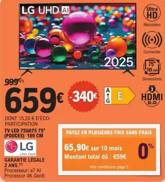 E.Leclerc Tv led 75ua75 75" pouces offre