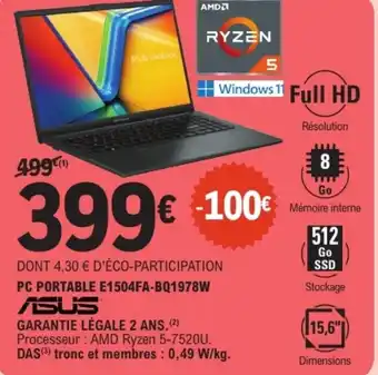 Pc portable e1504fa-bq1978w asus