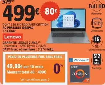E.Leclerc Pc portable ideapad 3 17aba7 lenovo offre