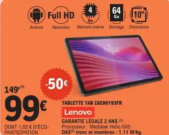 E.Leclerc Tablette tab zaeh0193fr lenovo offre