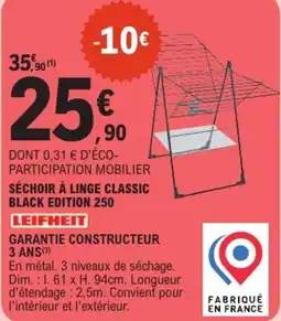 E.Leclerc Séchoir à linge classic black edition 250 leifheit offre