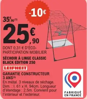 E.Leclerc Séchoir à linge classic black edition 250 leifheit offre