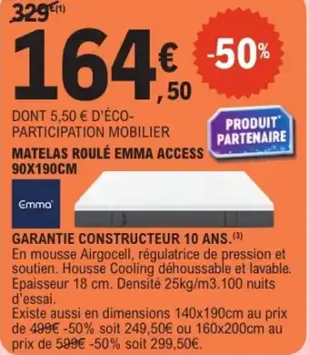 E.Leclerc Matelas roulé emma access offre