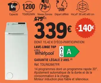 E.Leclerc Lave-linge top whirlpool a offre