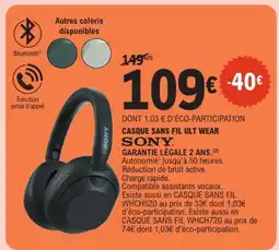 E.Leclerc Casque sans fil ult wear sony offre
