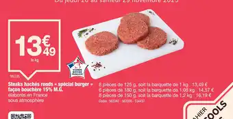 Promocash Steaks hachés ronds spécial burger façon bouchère 15% M.G. offre