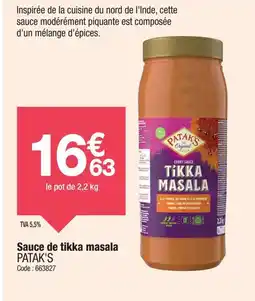 Promocash PATAKS Sauce de tikka masala offre