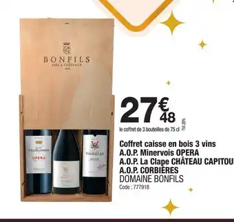 Promocash Coffret caisse en bois 3 vins offre